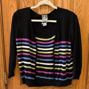 Clio Black Cardigan and Shell with Pink, Blue, Green, White, Purple Stripes